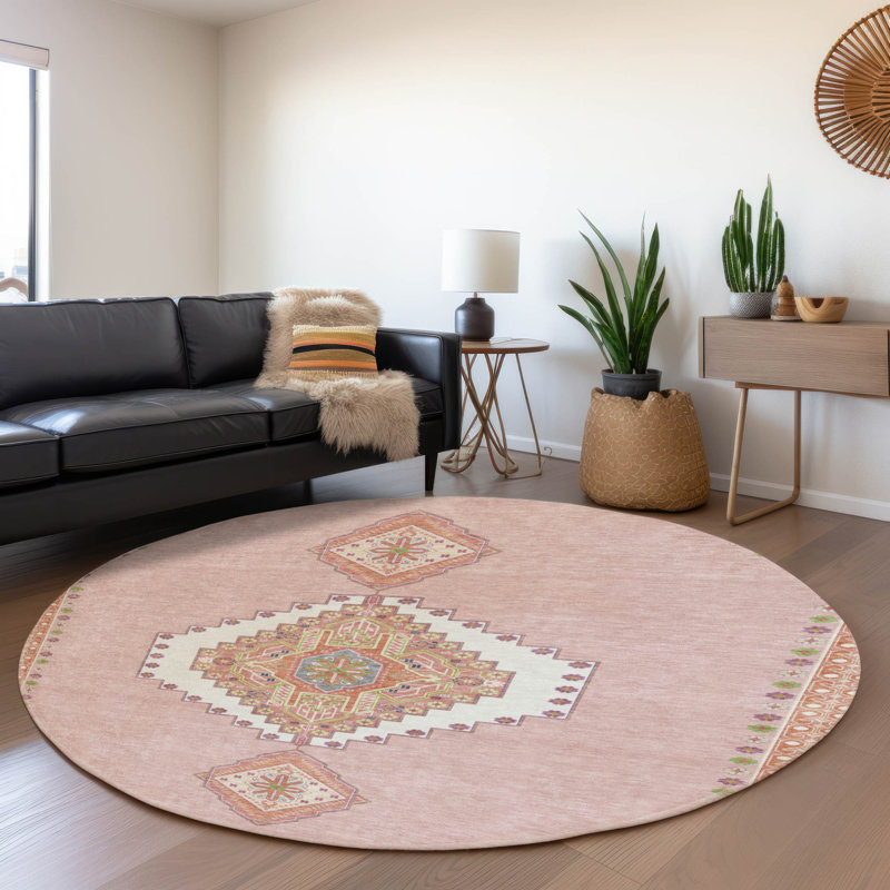 Premium Machine Washable Guada AMF1014 Oriental Rug, Round 8'
