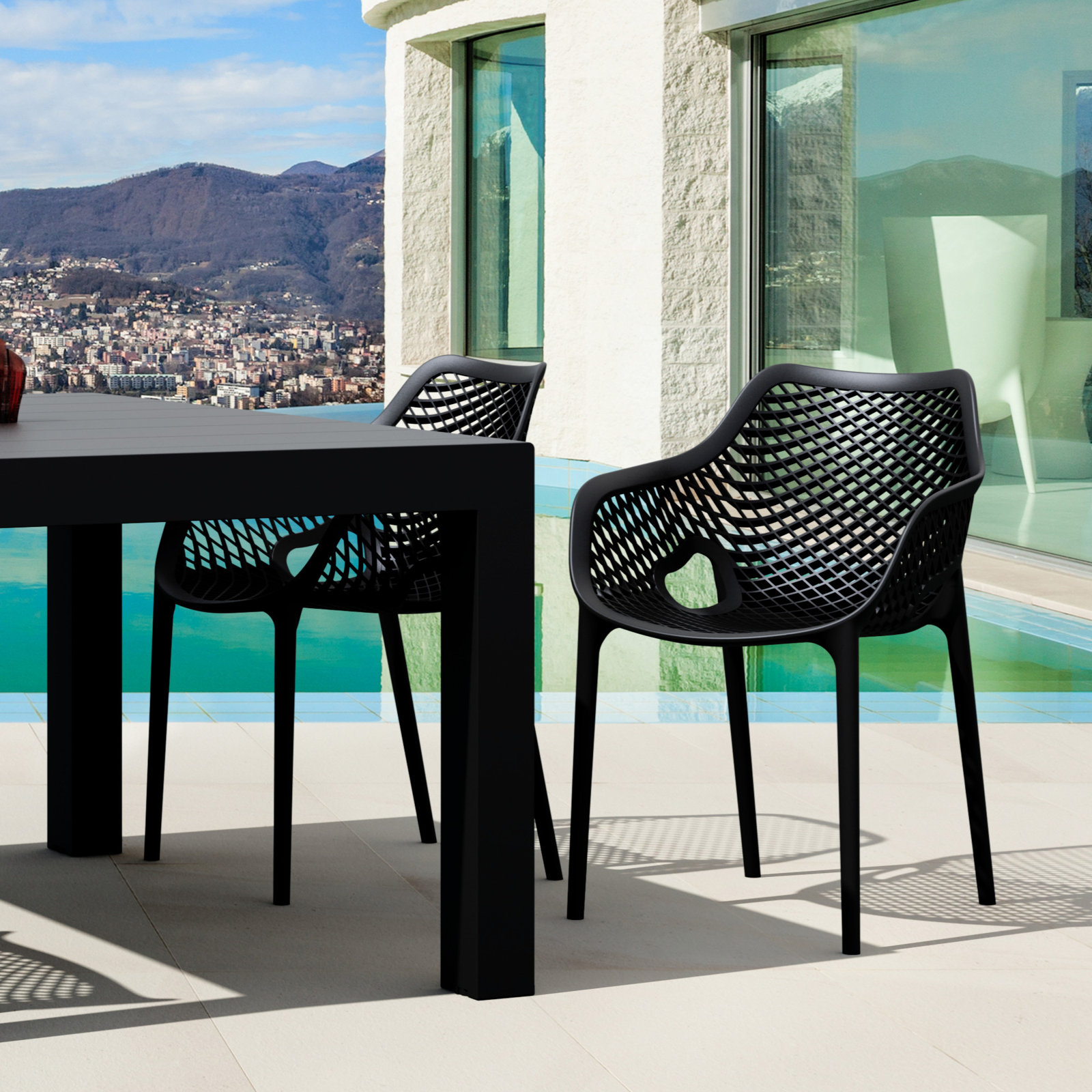 Farrah Stackable Patio Armchair, Black