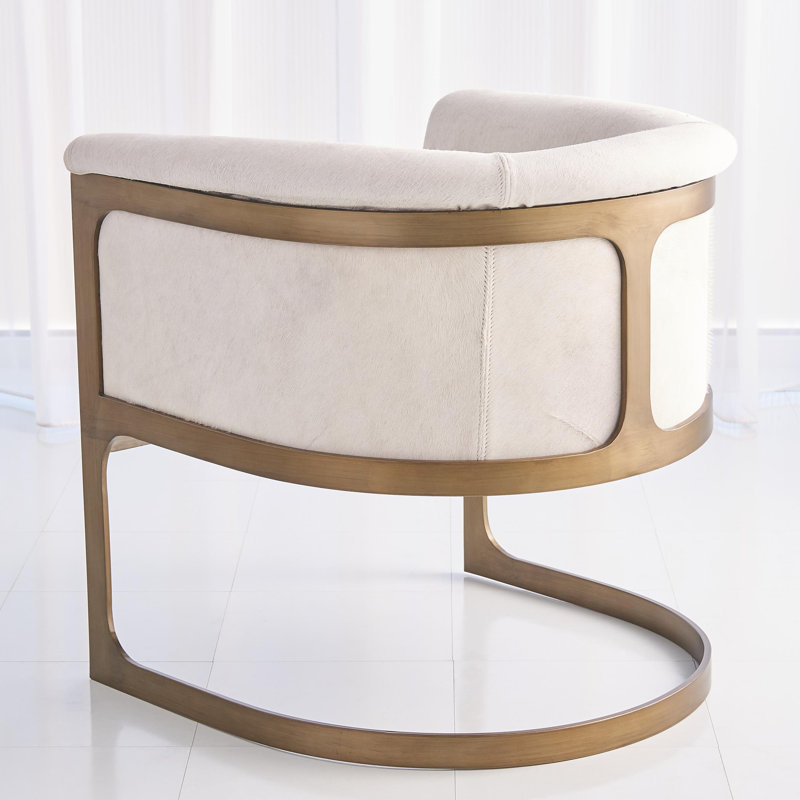 Regan Barrel Chair w/Hair-on-Hide, Antique Brass/Ivory