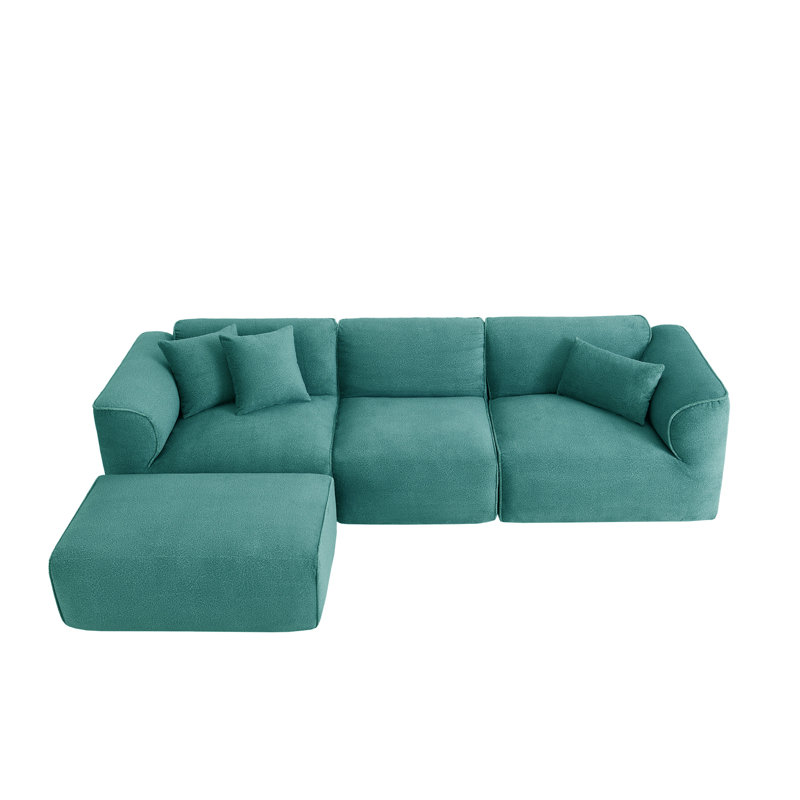 Boneless 4 - Piece Upholstered Sectional, Blue Polyester
