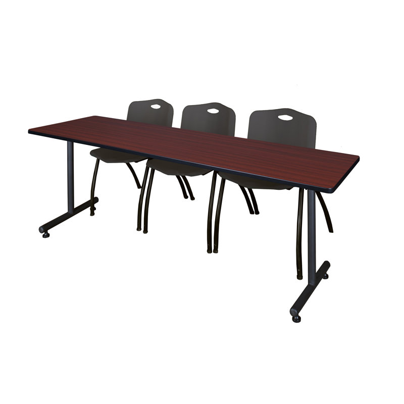 Table de formation en T Nick Nick, chaises empilables 2 M, Noir, Érable