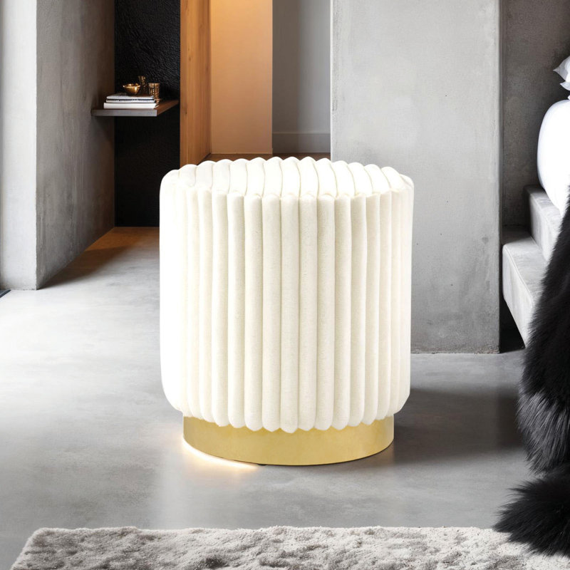 Buxton Upholstered Ottoman With Gold Plinth Base, Beige