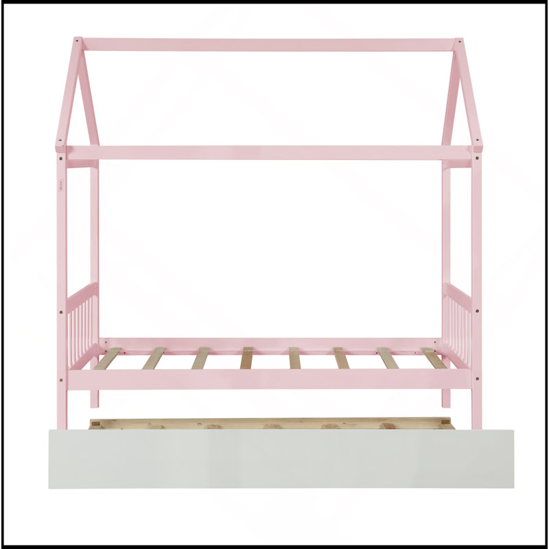 Structure de lit simple en bois massif avec lit gigogne simple, aucun sommier requis, Rose