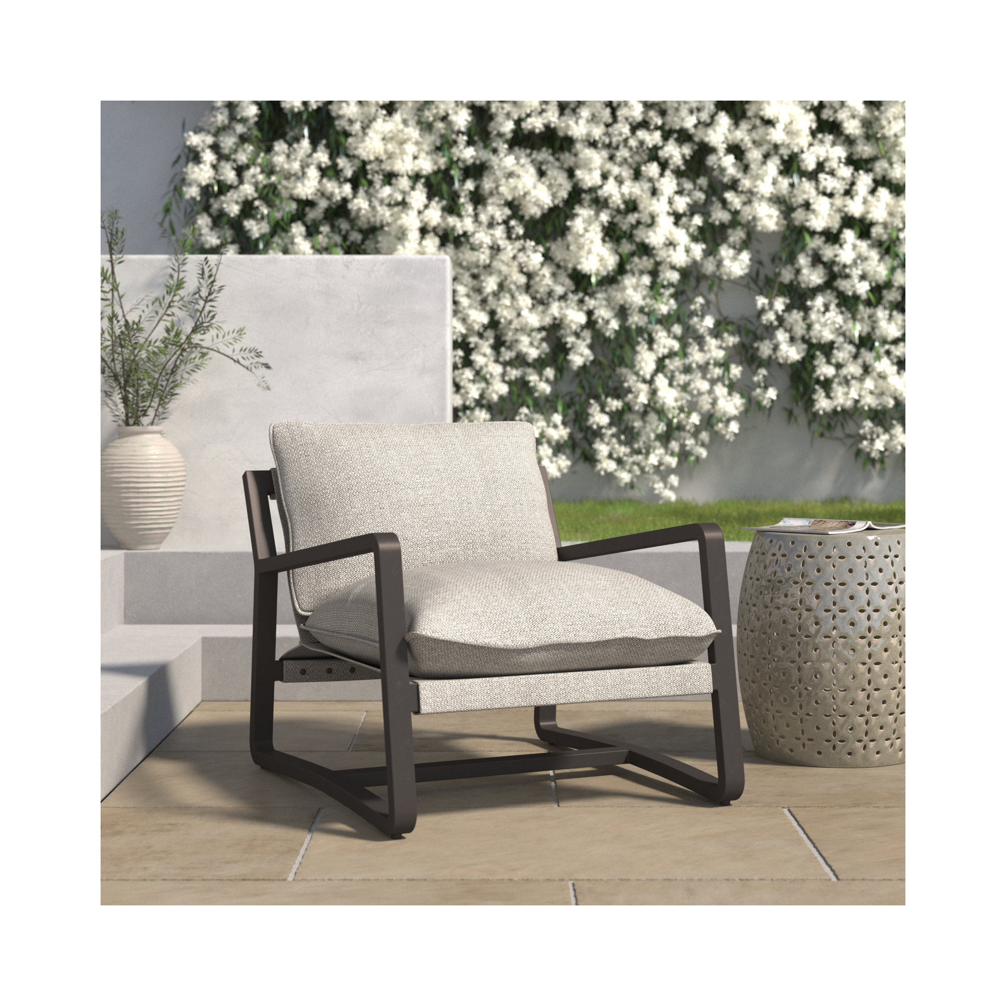 Shea Teak Outdoor Lounge Chair, Bronze, Faye Ash