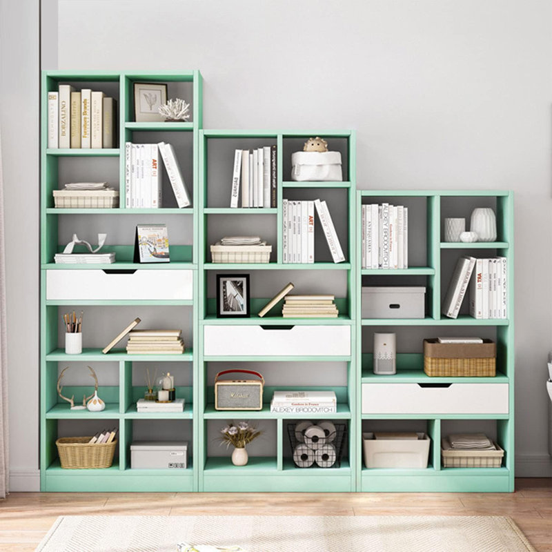Grande armoire de rangement autoportante de 61 pouces avec 8 cubes et une bibliothèque sur pied Tiffany