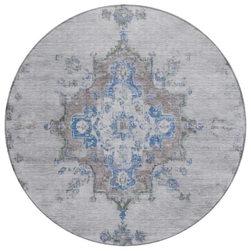 Machine Washable Indoor/Outdoor Hashlamoun ACN2321 Global Rug, Round 8'