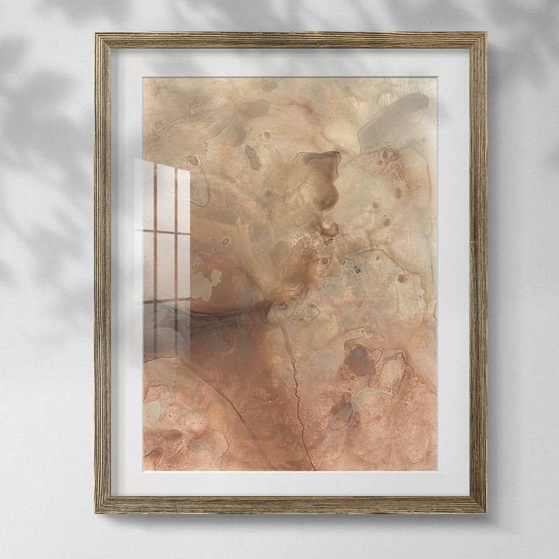 Marbre au sol II, Blanc, Papier avec cadre noyer