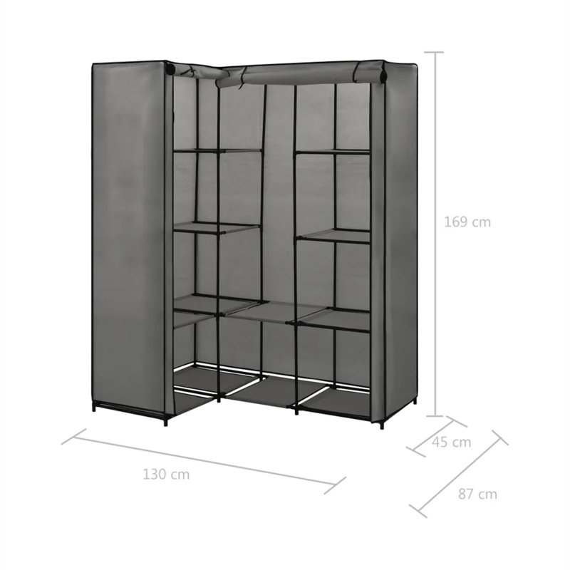 Pridemore 130cm Portable Wardrobe, Grey