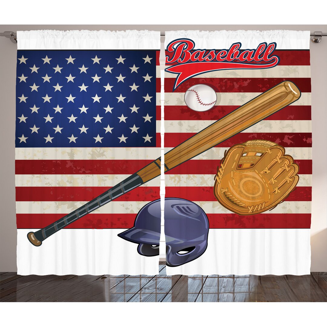 Rustikaler Vorhang, USA-Flagge und Baseball, amerikanisch, Mehrfarbig