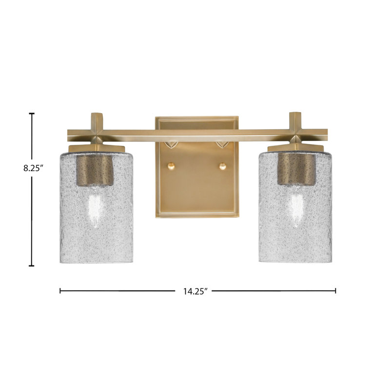 Bar pour salle de bain Finola illustré avec verre fumé, H 8,25 po x l 14,25 po x P 6,25 po, Laiton New Age, 2 lumières