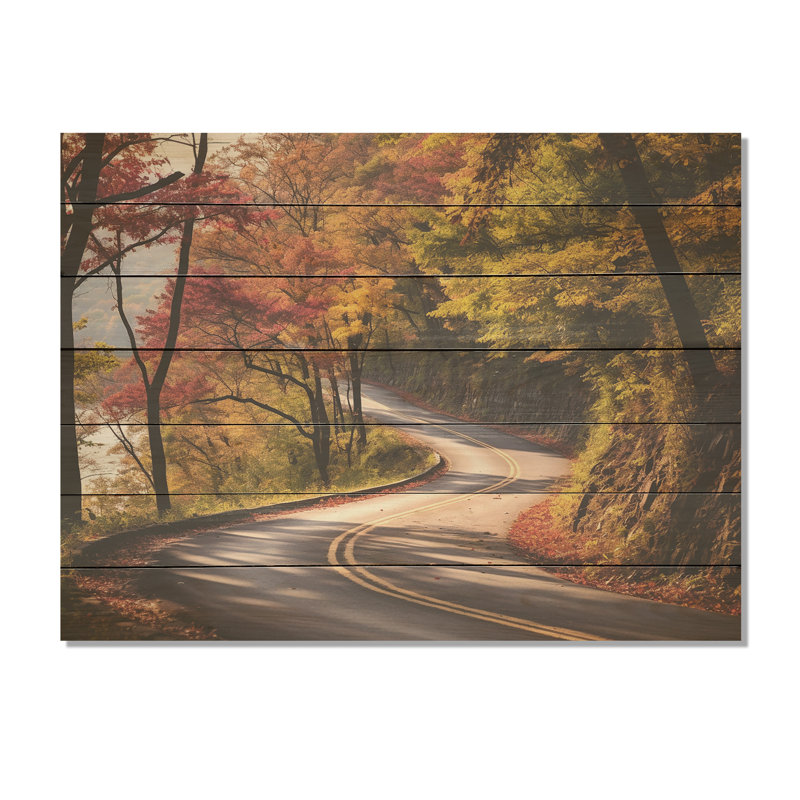 Shades Of Purple Road Into Forest IV - Road On Wood Print, 10" H x 20" W x 0.78" D
