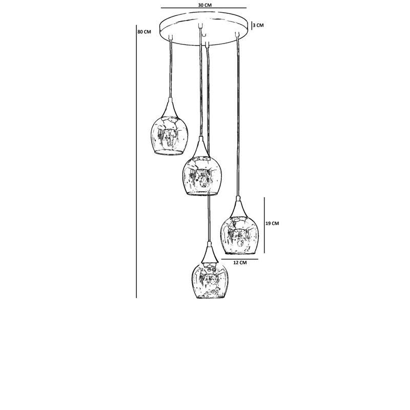Lustre élégant miel et or, structure en métal, hauteur réglable, 12 po x 7,5 po | Taille du capuchon: 4,7 po, hauteur totale: 31,5 po | 4 x douilles E27 (40 W maximum), parfaites pour le salon, la salle à manger et le vestibule