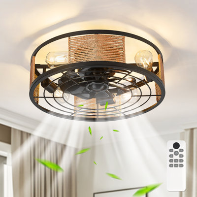 20" Farmhouse Caged Ceiling Fan Featuring A Fabric Style Light Kit And Remote Control.