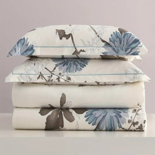 Light Brown Painted Blue Flower Branches Flower Duvet Cover