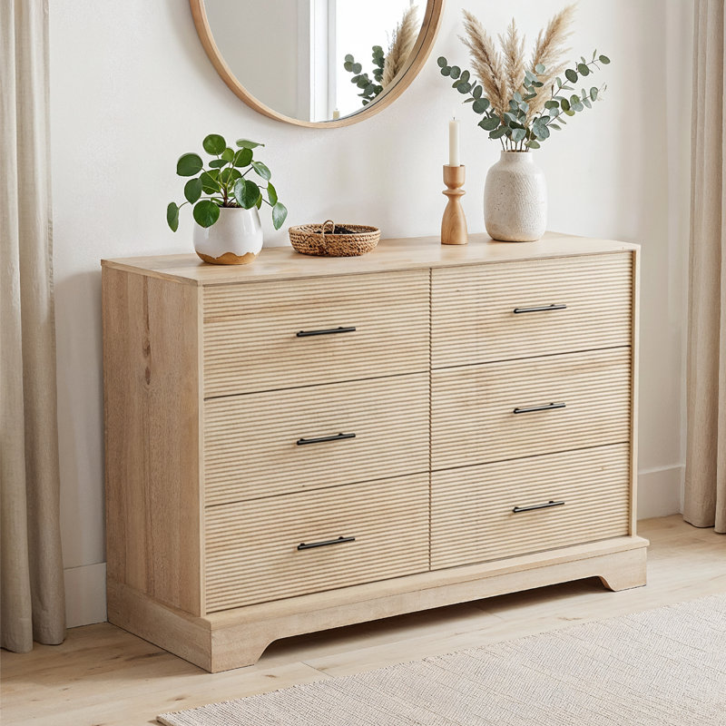 Margareta 6-Drawer Dresser, Fluted Chest of Drawers with Deep Storage for Bedroom,Living Room Entryway, Neutral