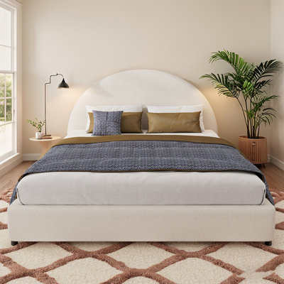 Lit tapissier Boucle avec tête de lit courbée amusante, cadre de lit en bois