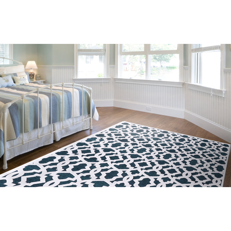 Tapis turquoise / blanc Ewald, Rectangle 9'8" x 12'7"