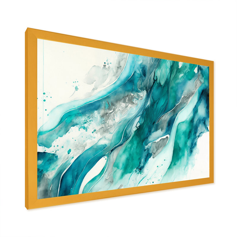 Turquoise Waves In Paradise I - Print, Gold Picture Frame Canvas, 16" H x 32" W x 1" D
