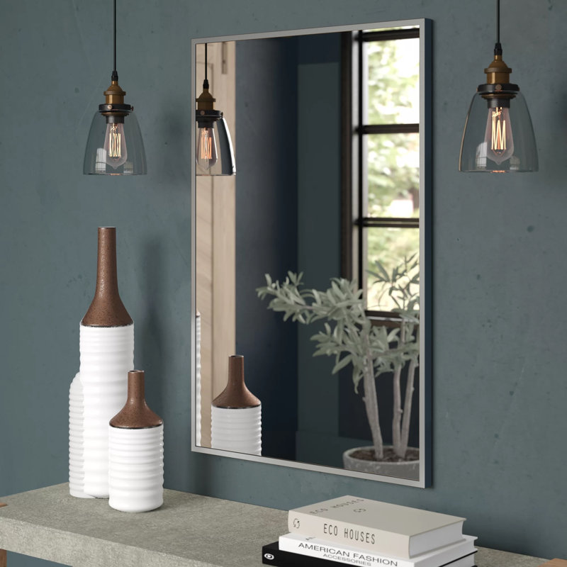 Metal Flat Wall Mirror, Polished Chrome