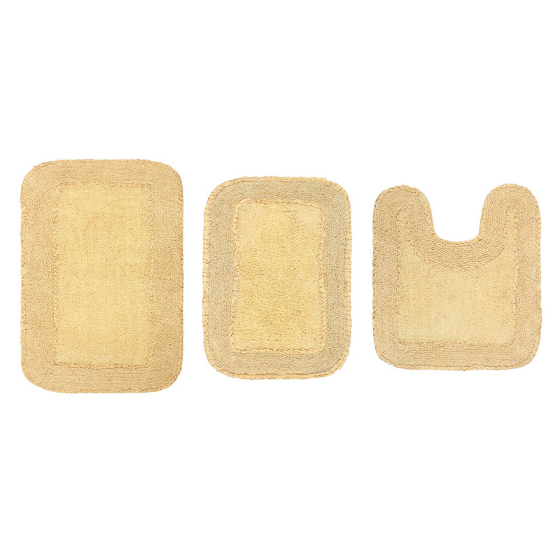 Aceyon Plush Cotton 3 Piece Bath Rug Set, Yellow