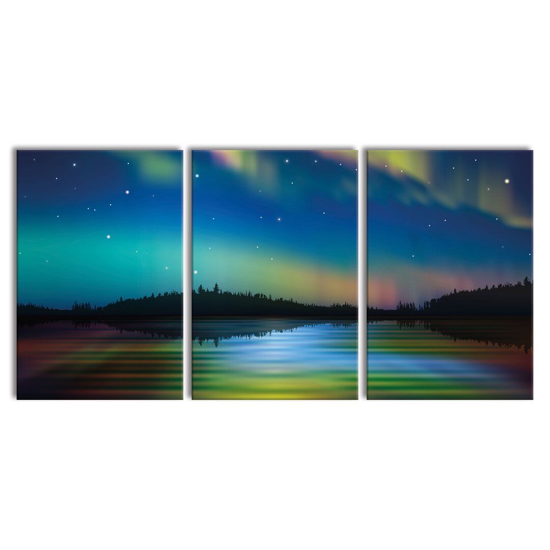 3-tlg. Leinwandbilder-Set Aurora Borealis in Alaska