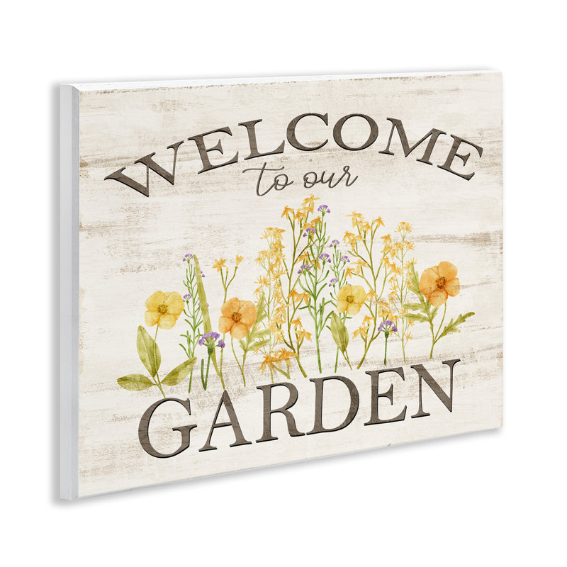 "Welcome to our garden", art mural sur bois par Kim Allen