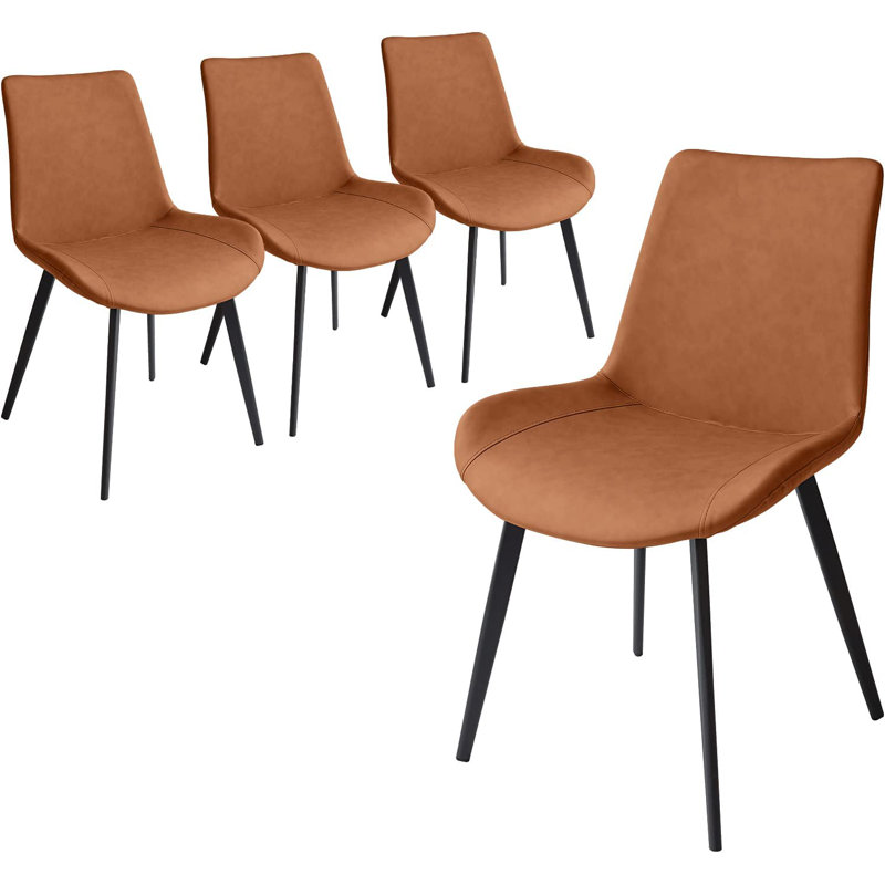 Josman Faux Leather Upholstered Dining Chair with Steel Legs, Brown, 4