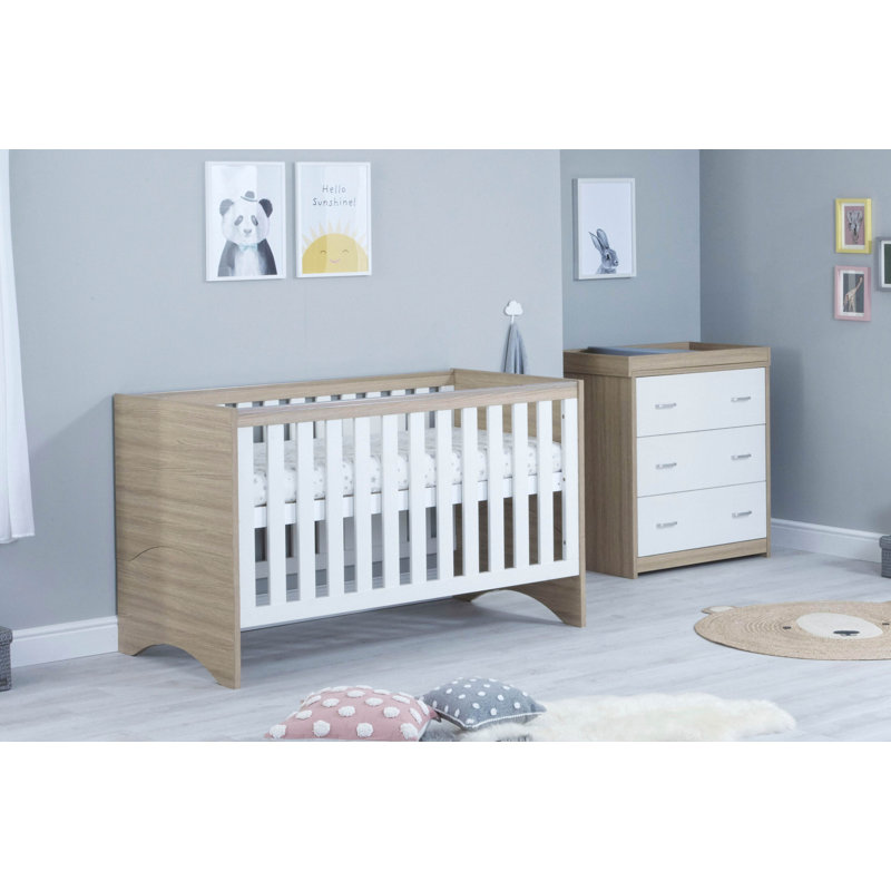 Veni Cot Bed 2-Piece Nursery Furniture Set, Oak/White
