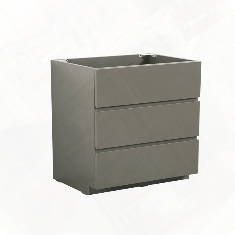 Armoire de plancher avec trois tiroirs préassemblés sans poignée, Gris