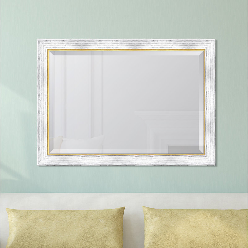 Miroir d’appoint biseauté brizzia, 27 po x 39 po, Blanc / or
