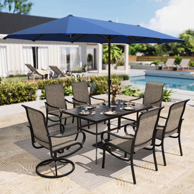 Ensemble de table de salle à manger d'extérieur 7 pièces avec parasol