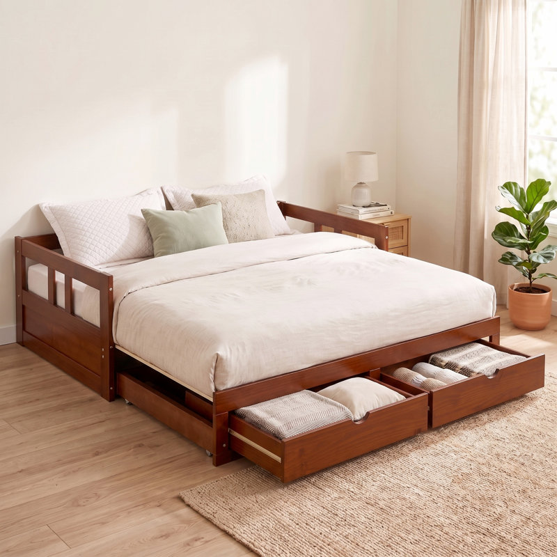 Melody Twin to King Extendable Day Bed with Storage, Chestnut, Chestnut