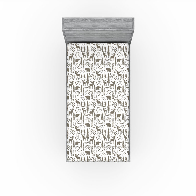 Ensemble de 2 draps-housses Ambesonne, Drap-housse de taille simple, Taupe, blanc / floral