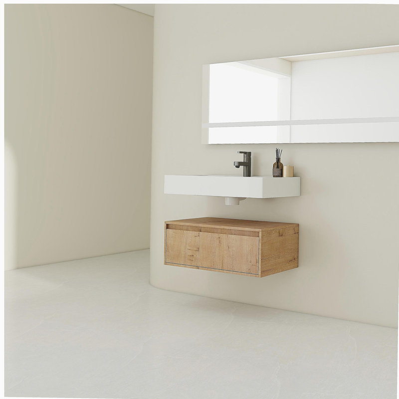 Coiffeuse murale 30 po avec lavabo en résine, tiroir et installation suspendue
