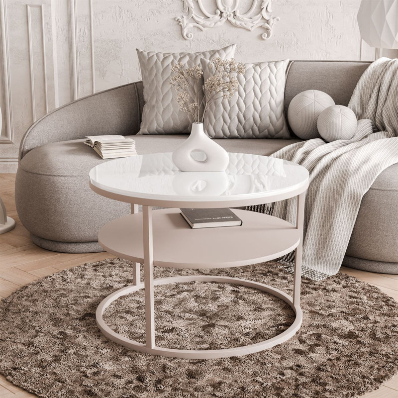 Frame Coffee Table with Storage, White Gloss
