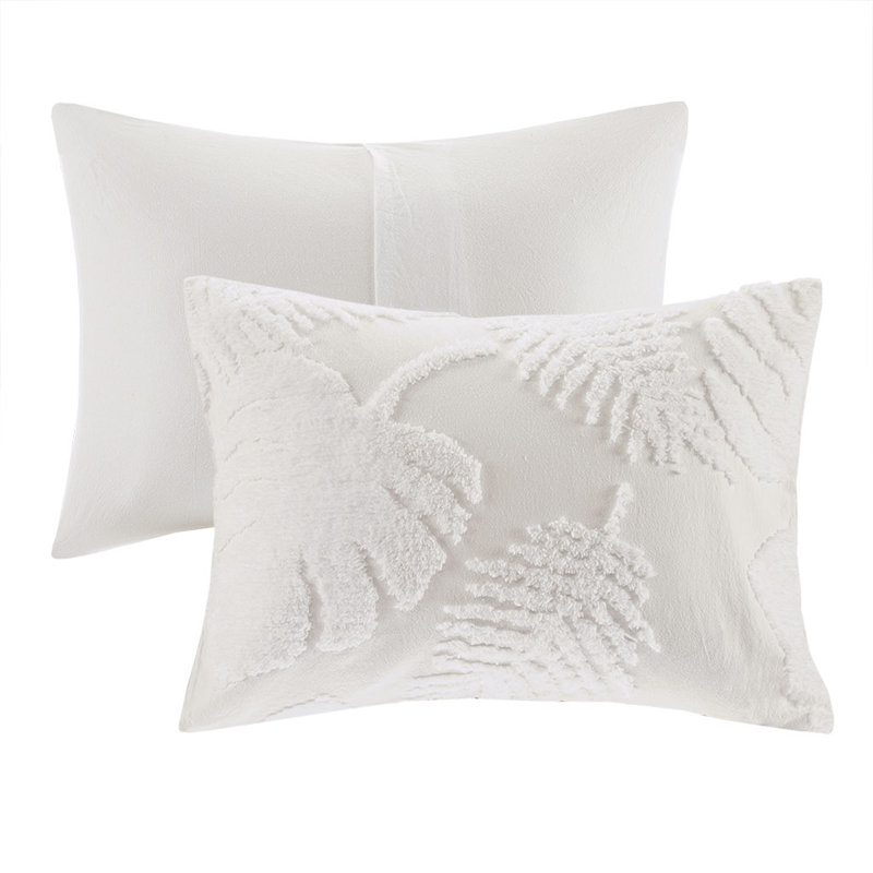 Bahari 3 Piece Tufted Cotton Chenille Palm Comforter Set, Full/Queen Comforter + 2 Shams