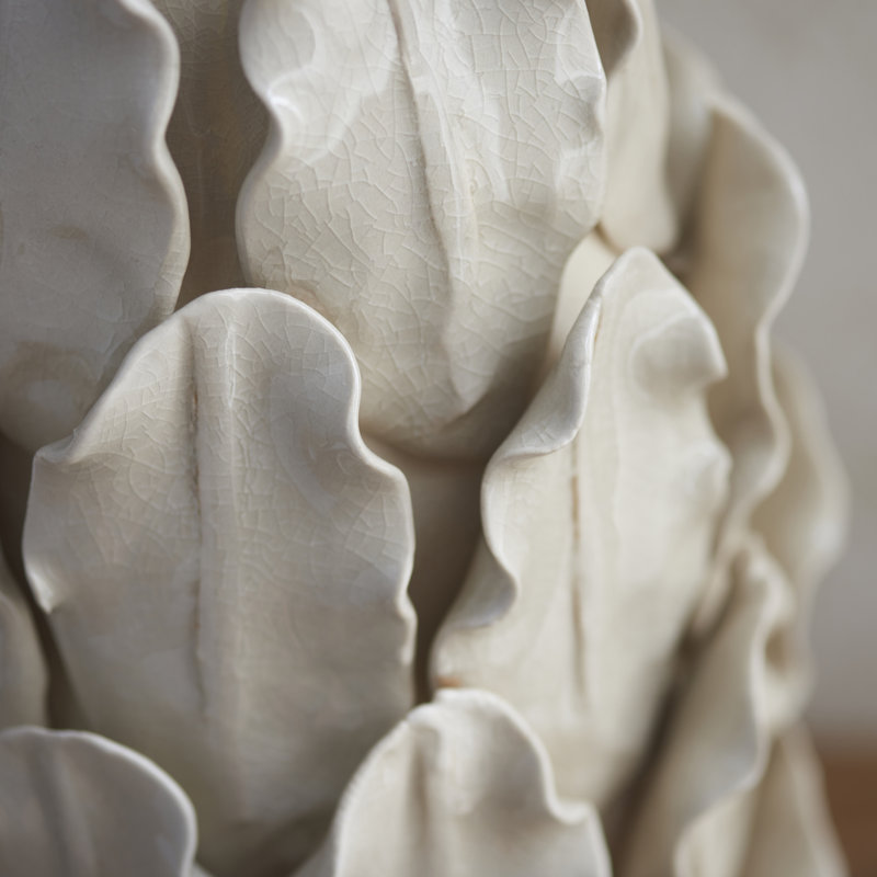Layered Leaf Table light Base finished in Ivory reactive glaze