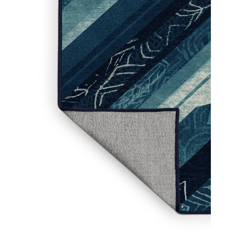 Tapis géométrique bleu et bleu marine délavé à la machine Joyce Enlil, 2 x 3