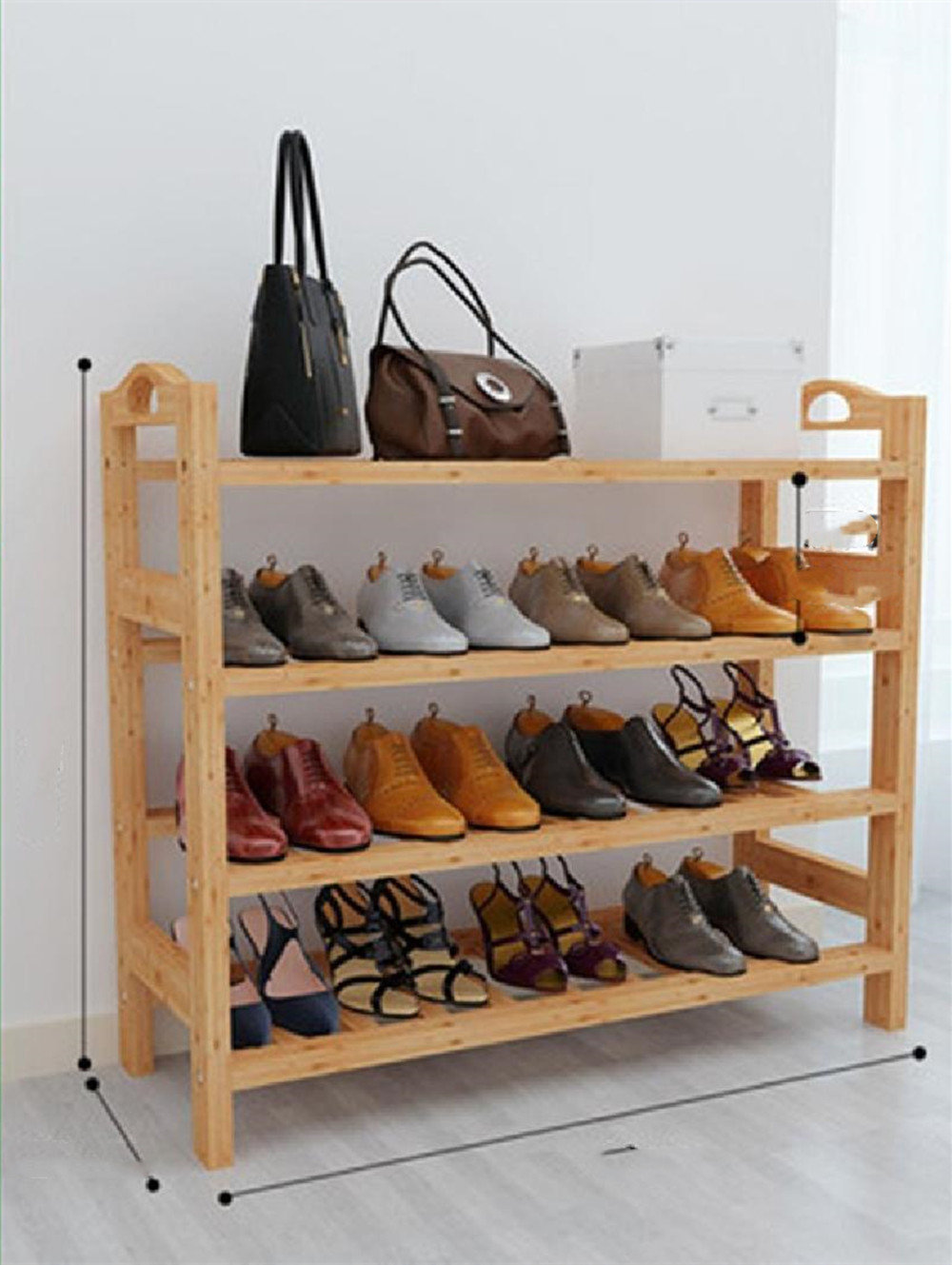 16.5 in. H 12-Pair Natural Wood Shoe Rack