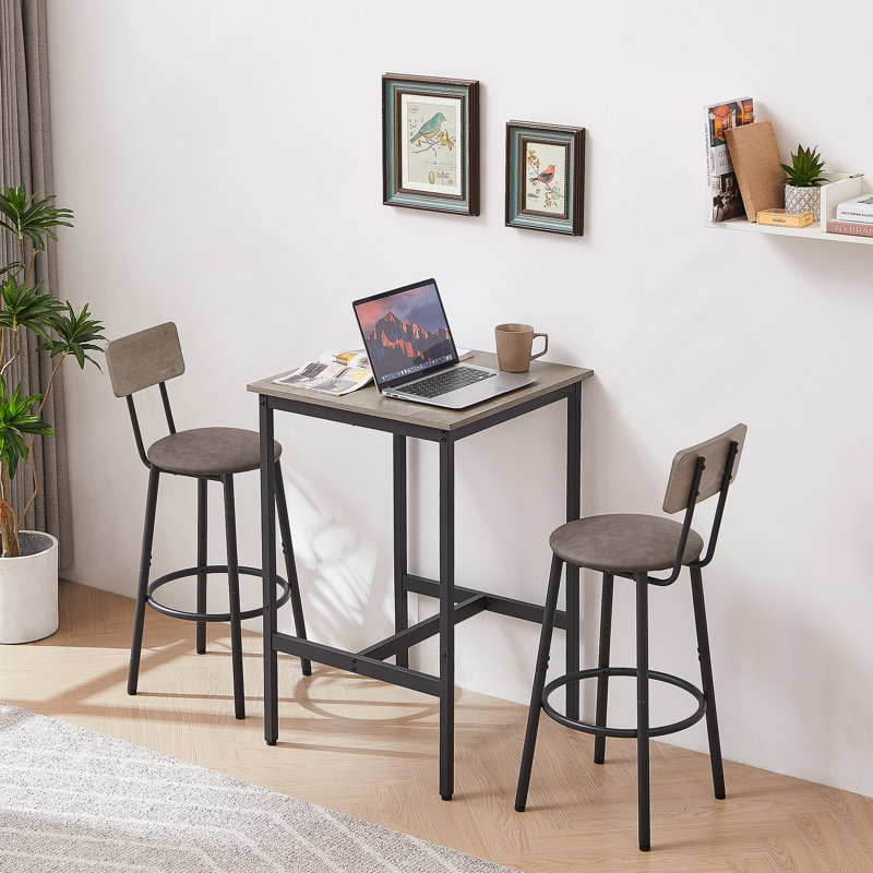 Ensemble de table de bar avec 2 tabourets de bar Siège souple avec dossier, Gris clair, Gris