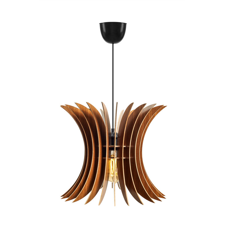 Élégant lustre scandinave Big Wing, couleur noyer, 25,6 po x 13,8 po | Câble réglable, corps en panneau de fibres à densité moyenne, douille E27 (40 W maximum) | Parfait pour les salons et salles à manger modernes, avec un design d'éclairage élégant