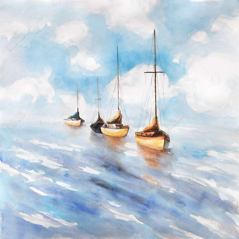 Voiliers dans la mer - Décor de toile encadré bleu