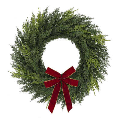 Couronne de Noël en cyprès artificiel 22 pouces avec nœud