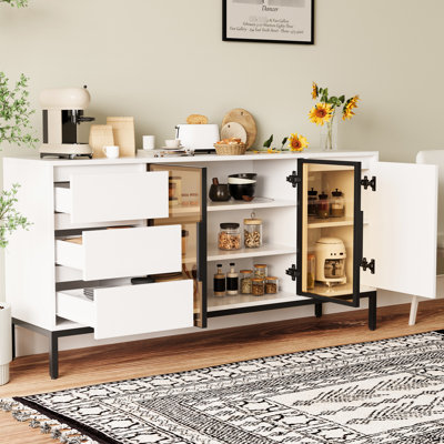 Buffet de cuisine blanc avec 3 tiroirs et 2 compartiments