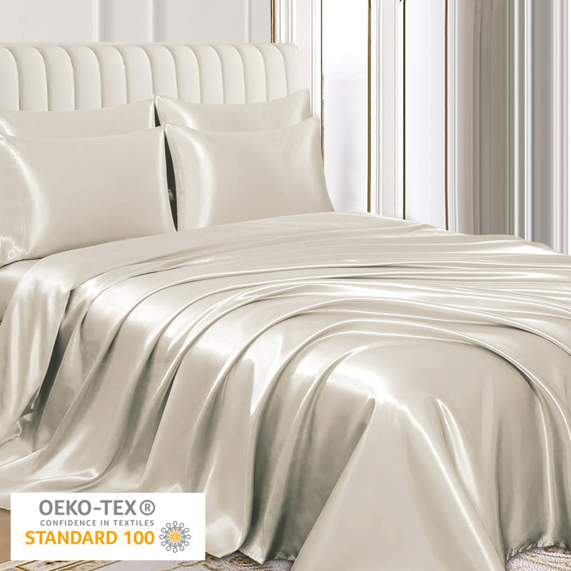 Satin Silk Pillow Cases Pack of 4 Super Soft Smooth Pillow Covers Breathable Hypoallergenic Envelope Closure, Khaki
