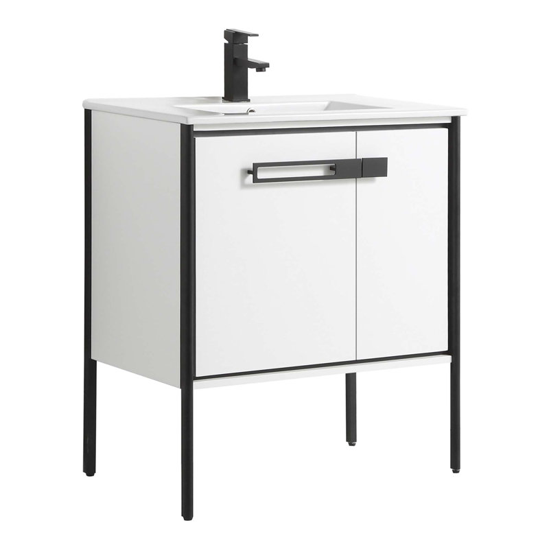 30" Single Bathroom Vanity, Matte Black, White Matte