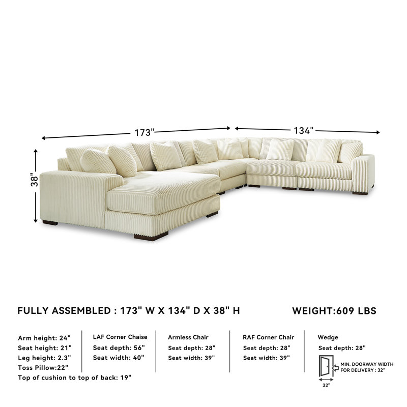 Lindyn 6-Piece Sectional With Chaise, Ivory Polyester