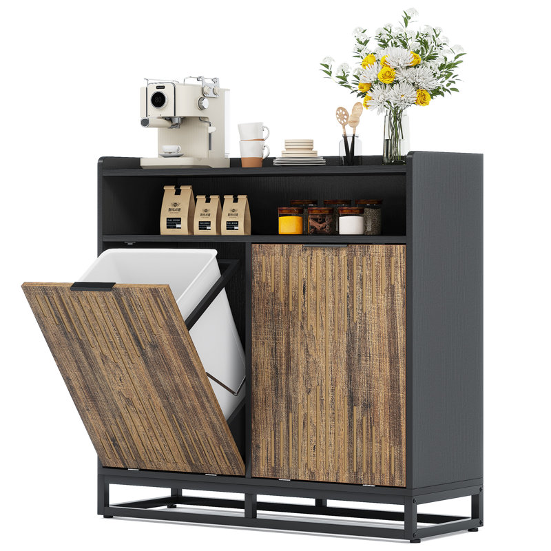 Calixto 39.37" Tilt Out Trash Can Cabinet with Double Hidden Trash Can Holder, Kitchen Free Standing Cabinet, Black