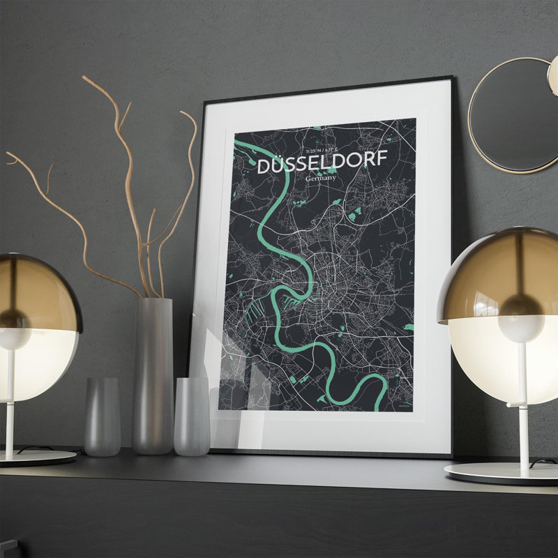 Impression sur carte de la ville de Dusseld, Vert/gris, H 17 po x l 11 po
