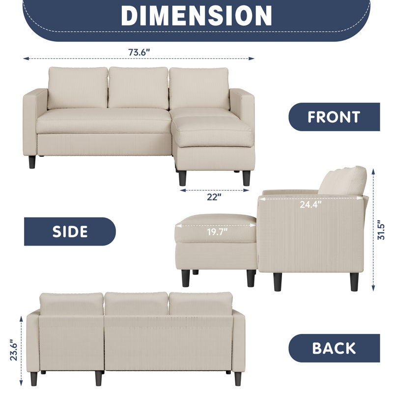 Canapé modulaire rembourré 73,6 po Coito, Mélange de polyester beige